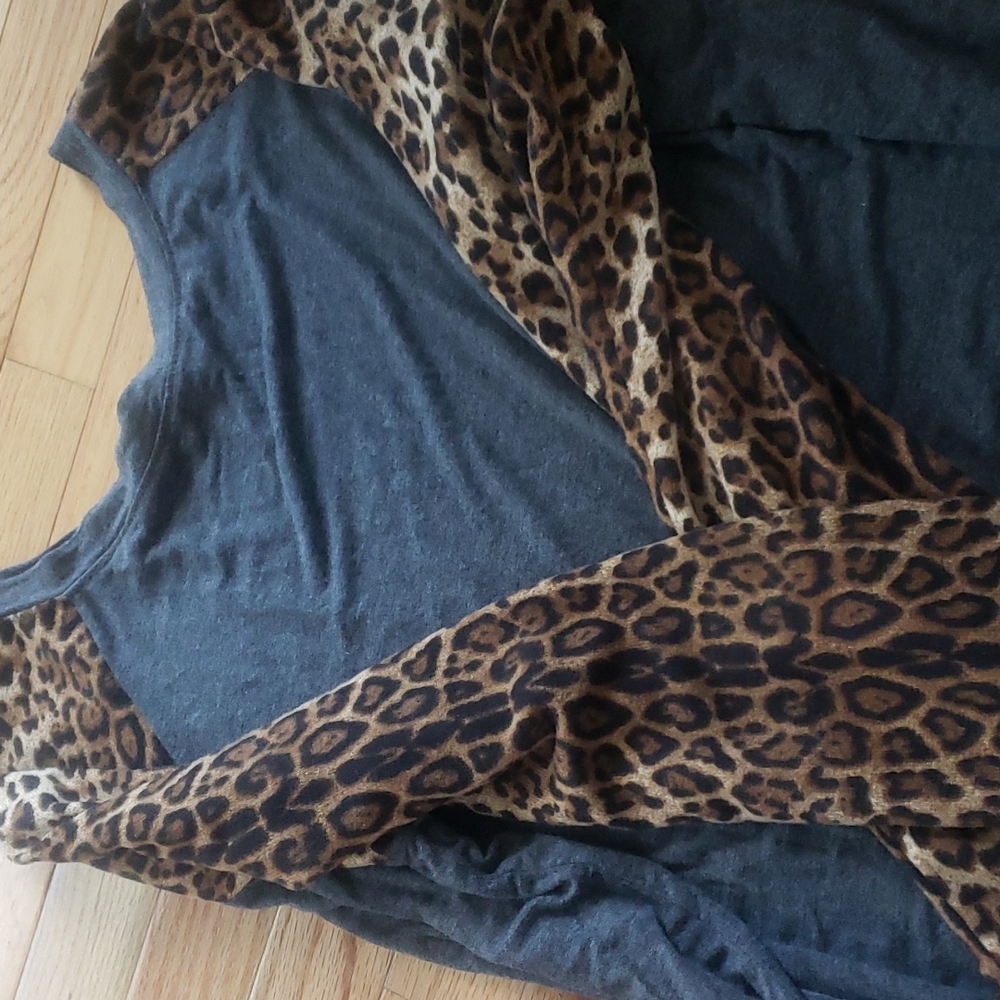 Gray and Leopard print baseball style shirt
